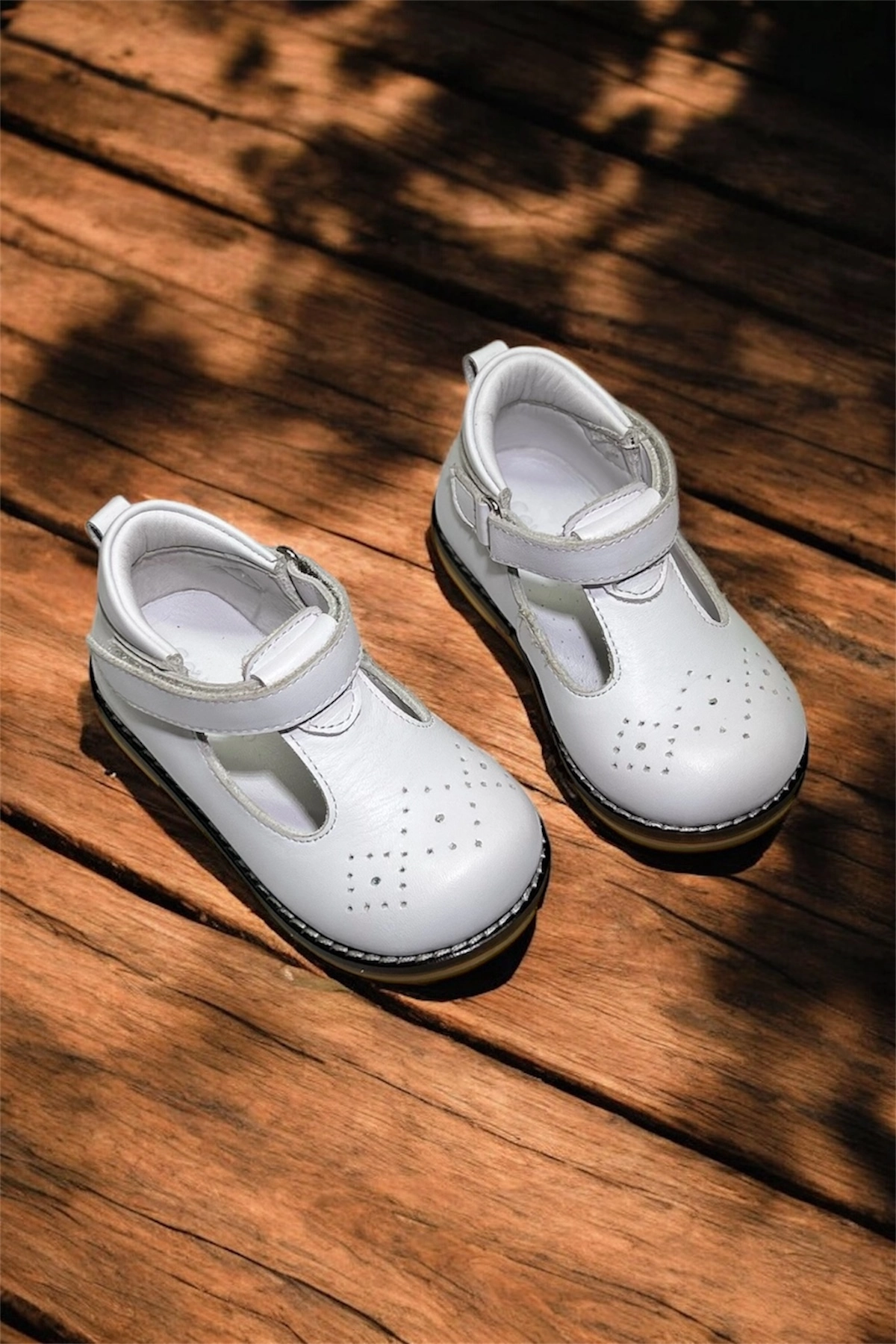 Hakiki Deri Cırtlı Ortopedik İlkadım Ayakkabı Beyaz CV-474