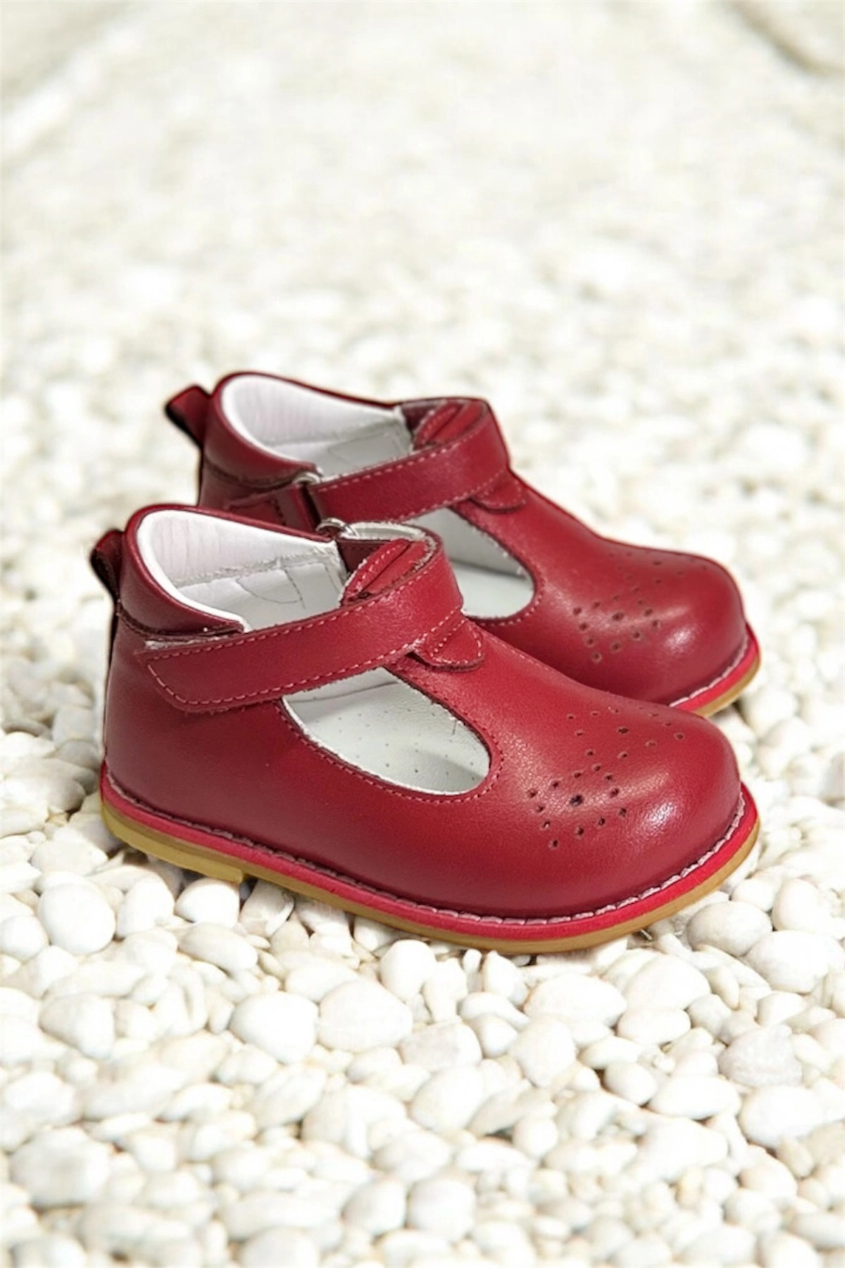 Hakiki Deri Cırtlı Ortopedik İlkadım Ayakkabı Kırmızı CV-473