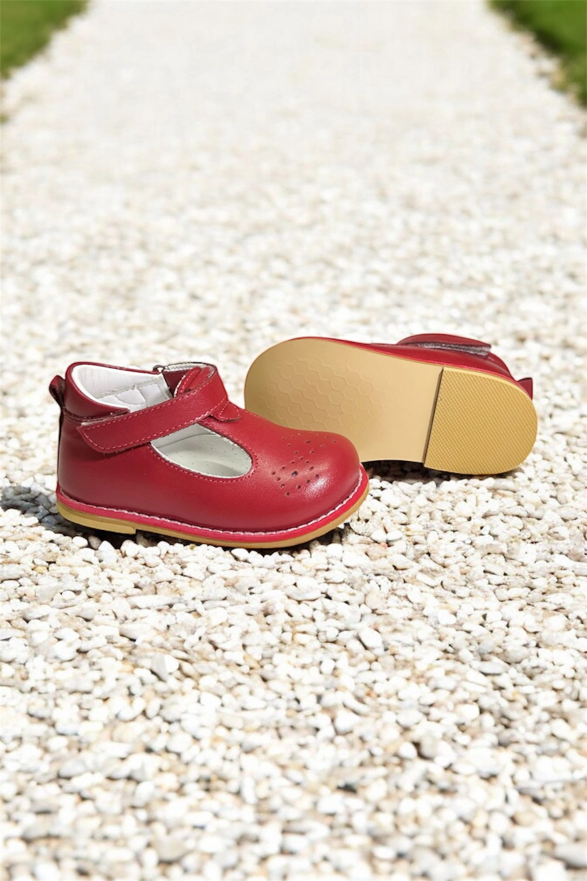 Hakiki Deri Cırtlı Ortopedik İlkadım Ayakkabı Kırmızı CV-473
