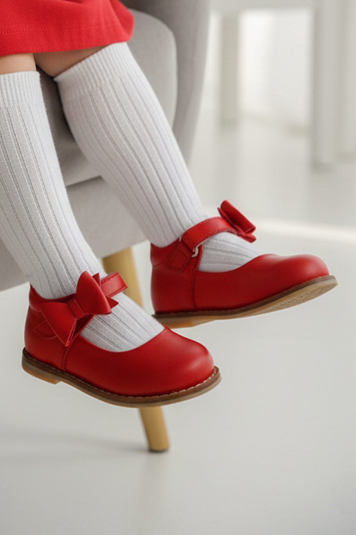 Hakiki Deri  Cırtlı Ortopedik İlkadım Ayakkabı Kırmızı CV-340