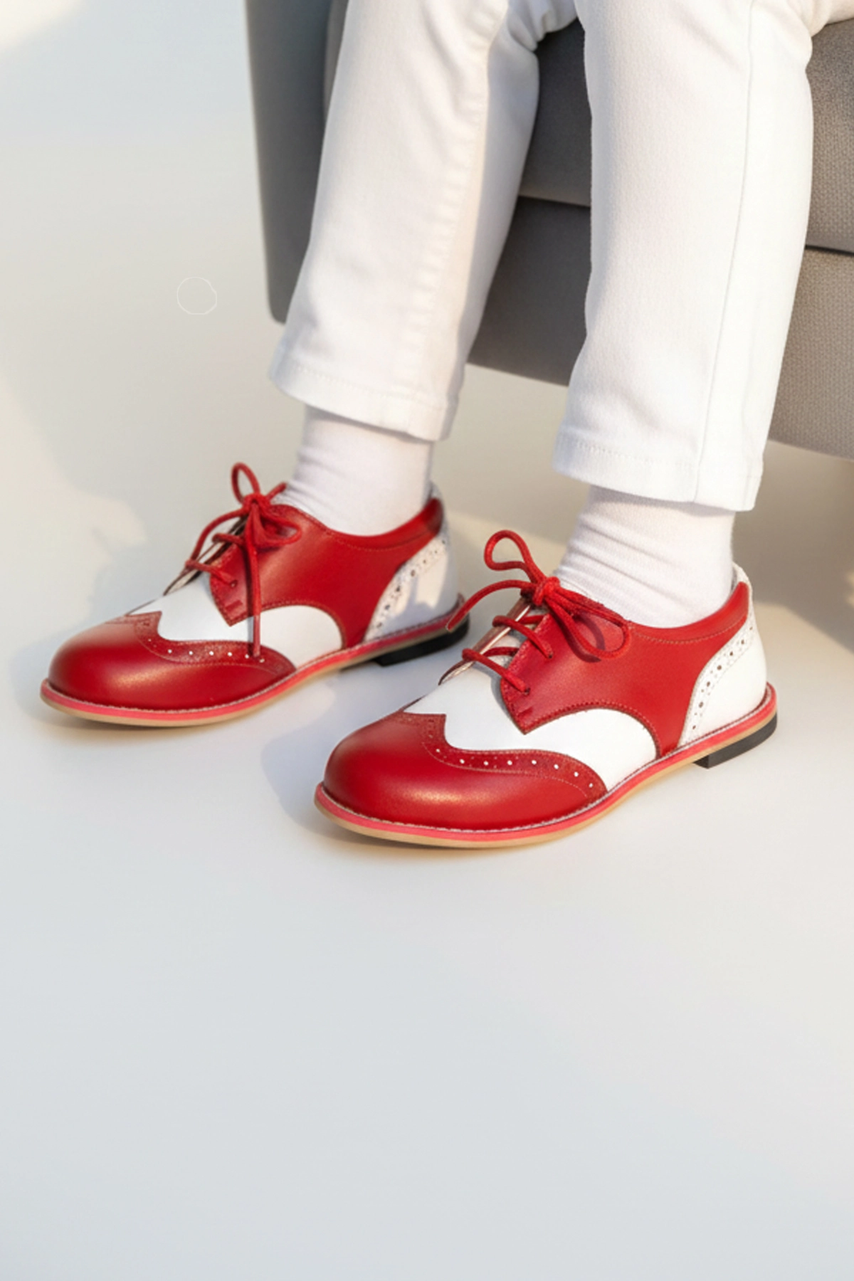 Hakiki Deri Ortopedik İlkadım Ayakkabı Kırmızı Beyaz CV-482