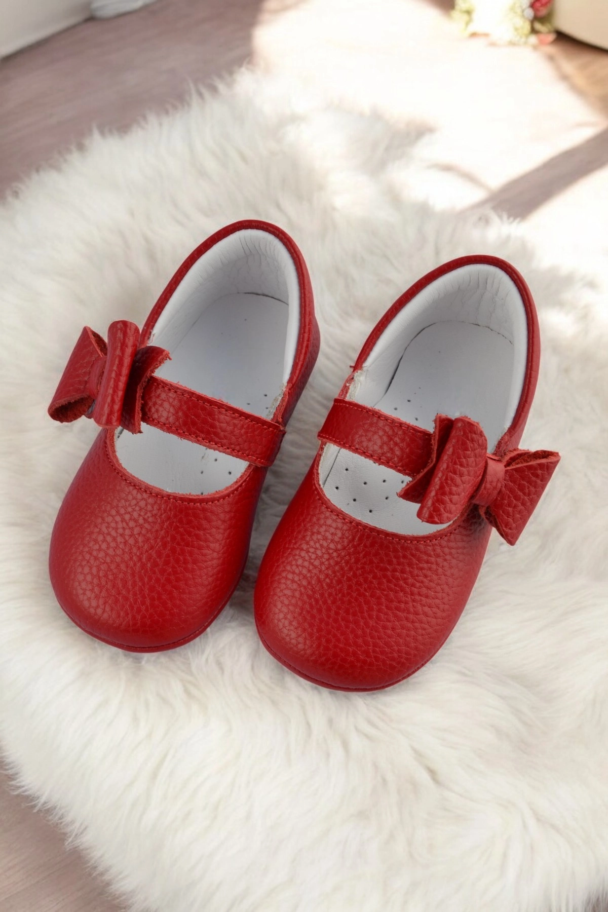 Hakiki Deri Babet Ortopedik ilkadım Bebek Ayakkabısı Kırmızı CV-476