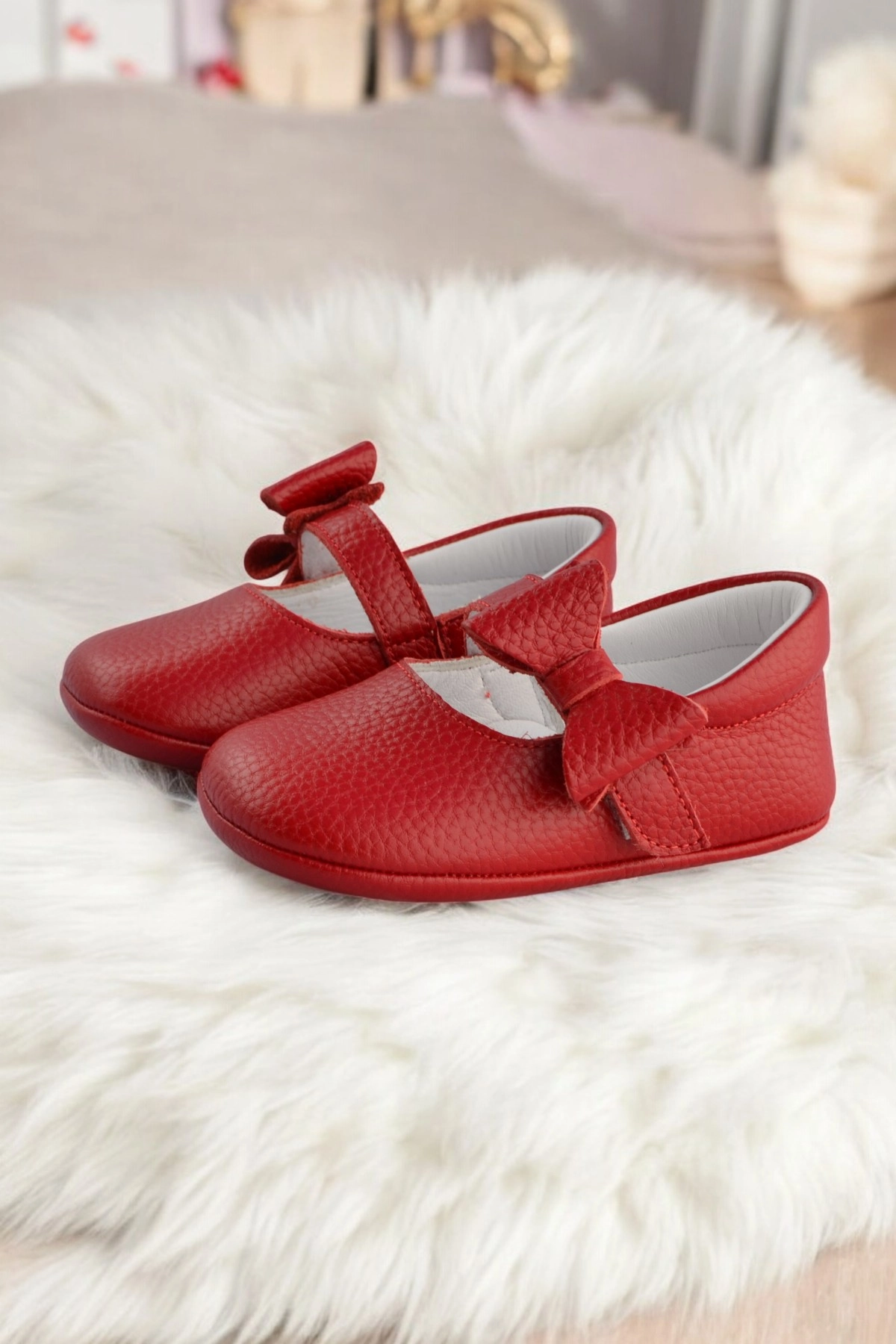 Hakiki Deri Babet Ortopedik ilkadım Bebek Ayakkabısı Kırmızı CV-476