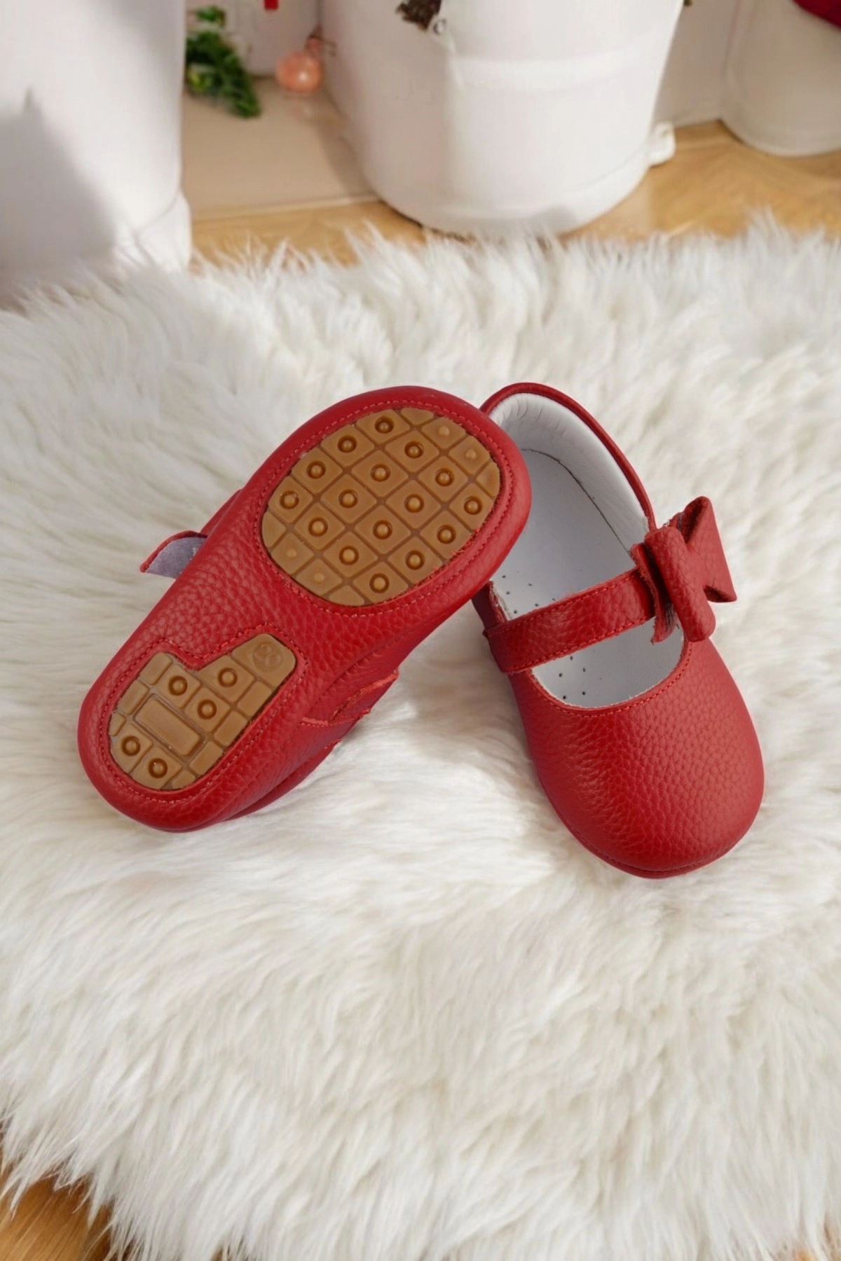 Hakiki Deri Babet Ortopedik ilkadım Bebek Ayakkabısı Kırmızı CV-476