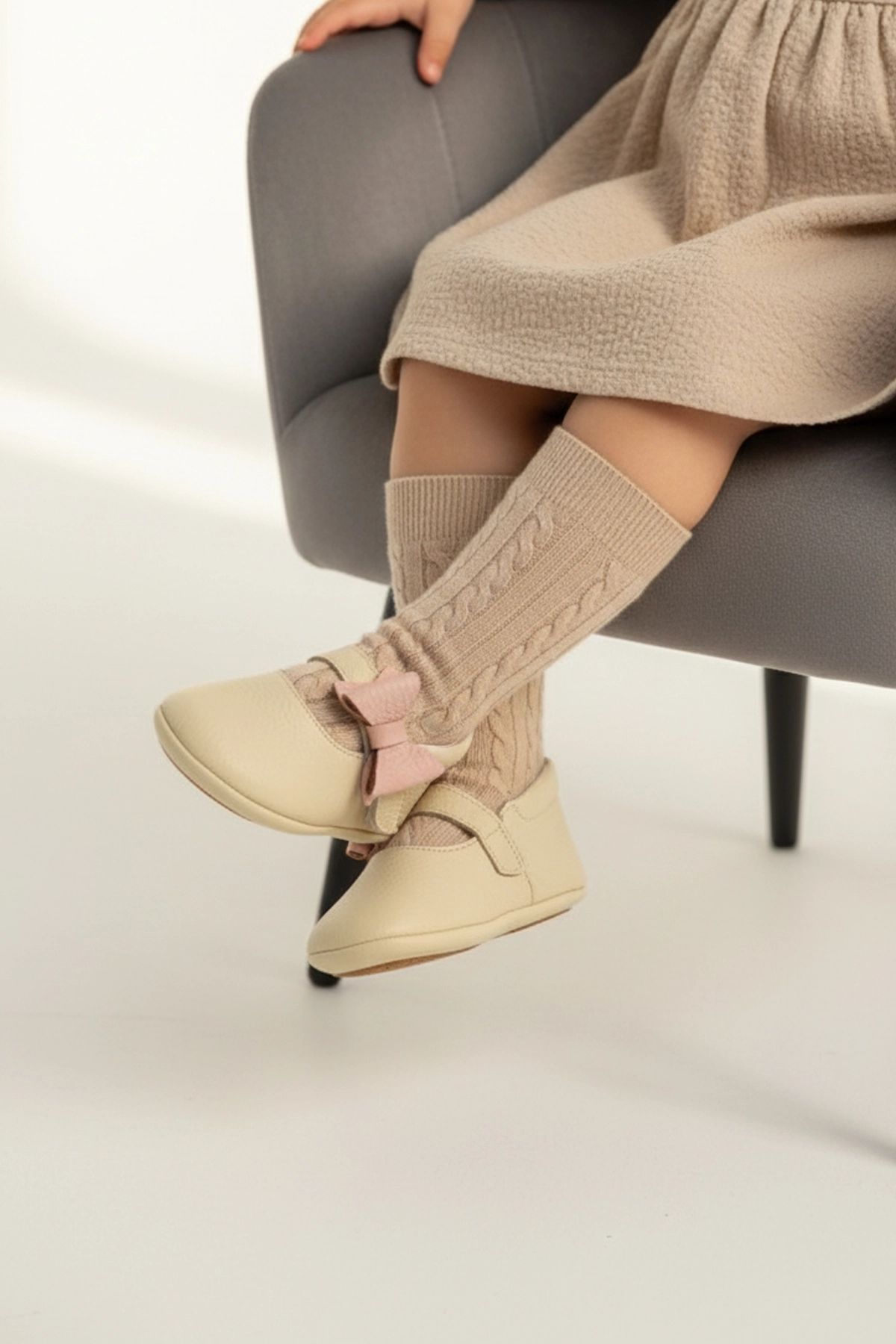 Hakiki Deri Babet Ortopedik ilkadım Bebek Ayakkabısı Bej CV-477