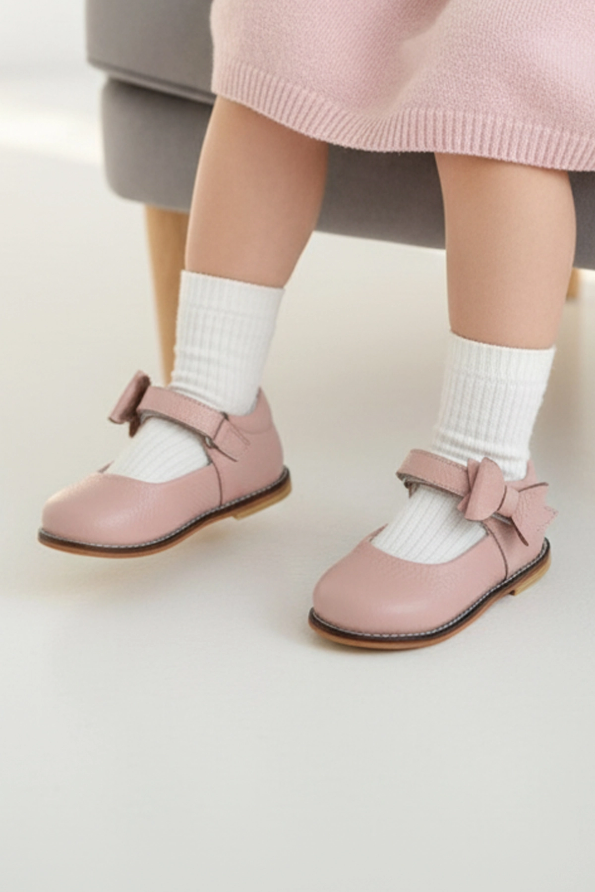 Hakiki Deri Cırtlı Ortopedik İlkadım Ayakkabı Pudra CV-469