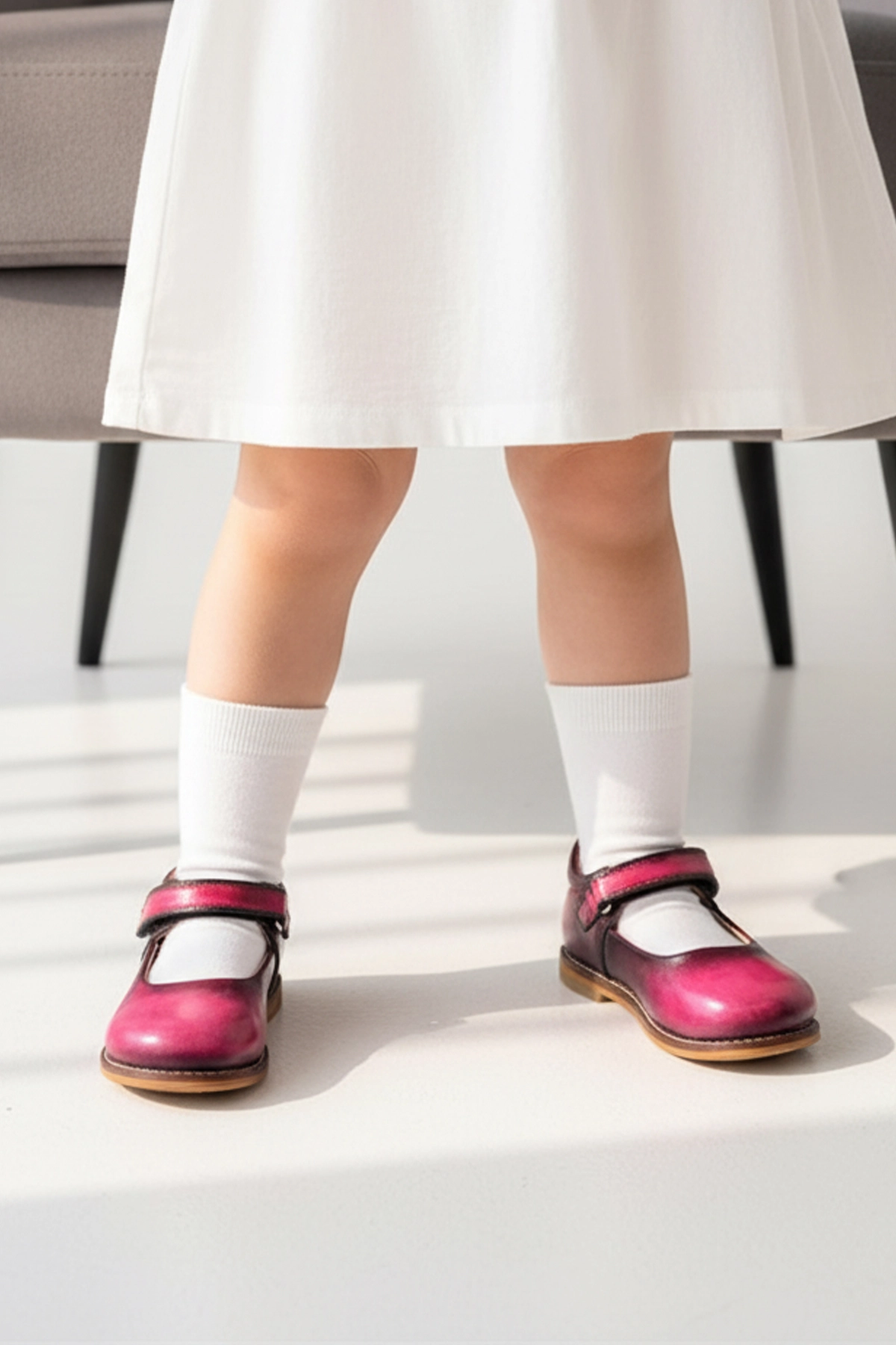 Hakiki Deri  Cırtlı Ortopedik İlkadım Ayakkabı Pembe Siyah CV-464