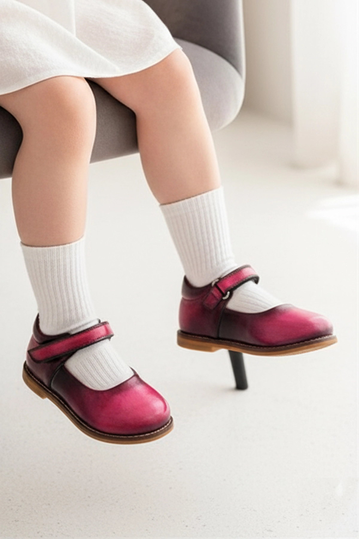 Hakiki Deri  Cırtlı Ortopedik İlkadım Ayakkabı Pembe Siyah CV-464