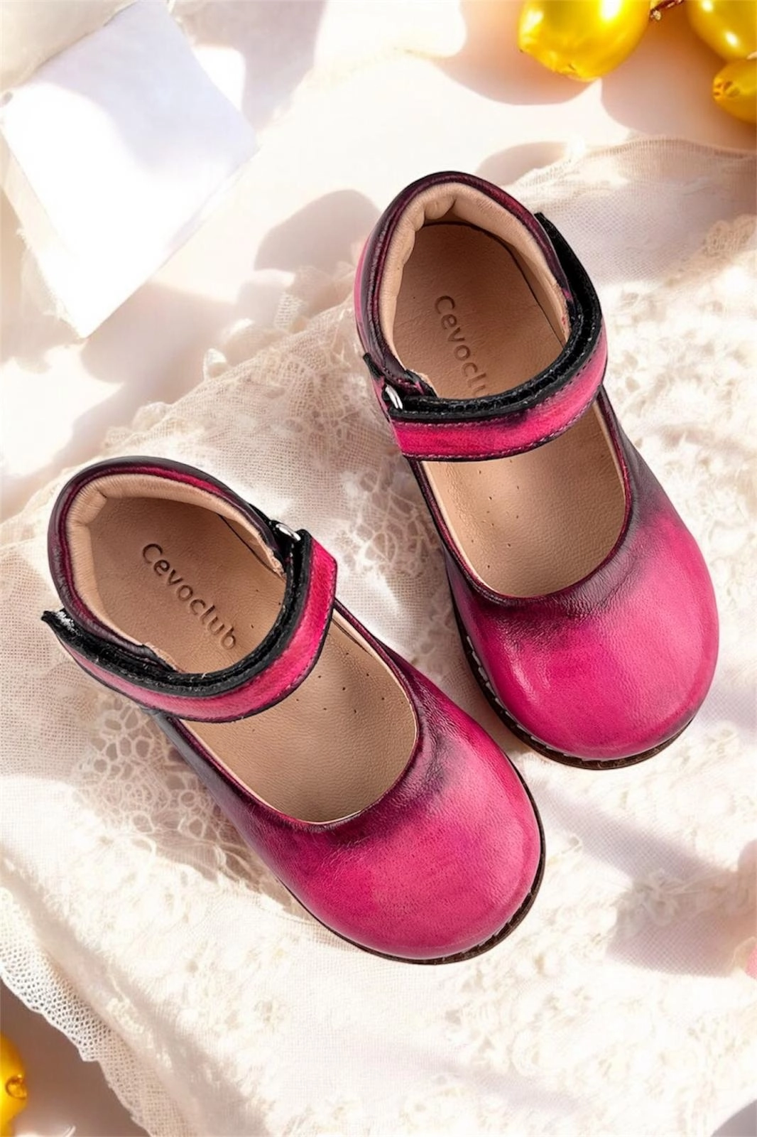 Hakiki Deri  Cırtlı Ortopedik İlkadım Ayakkabı Pembe Siyah CV-464