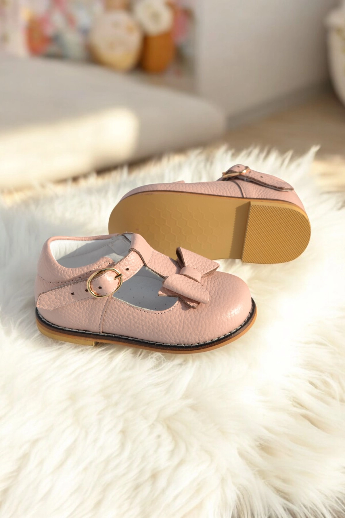 Hakiki Deri Ortopedik İlkadım Ayakkabı Pudra CV-468