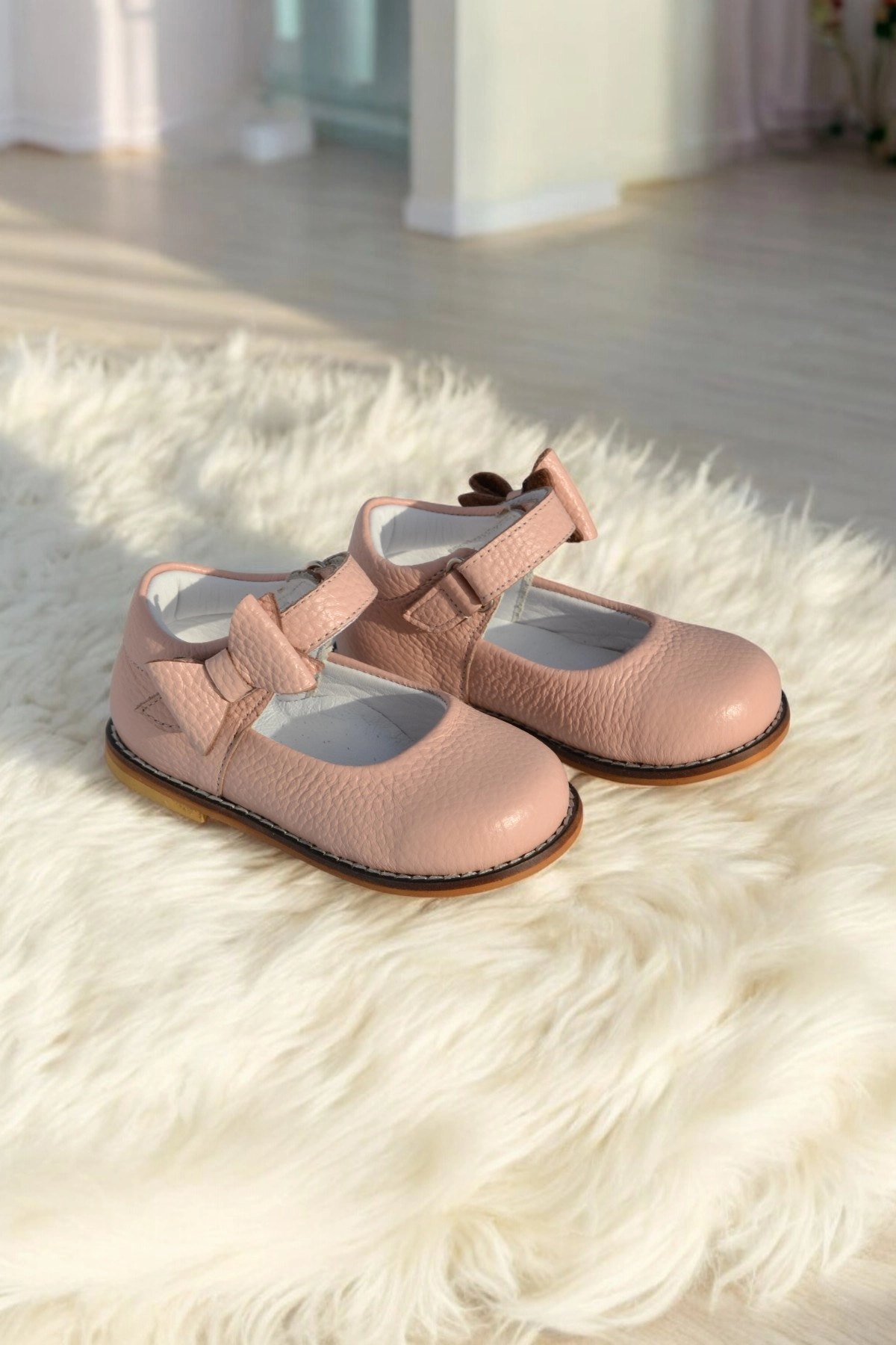 Hakiki Deri Cırtlı Ortopedik İlkadım Ayakkabı Pudra CV-469
