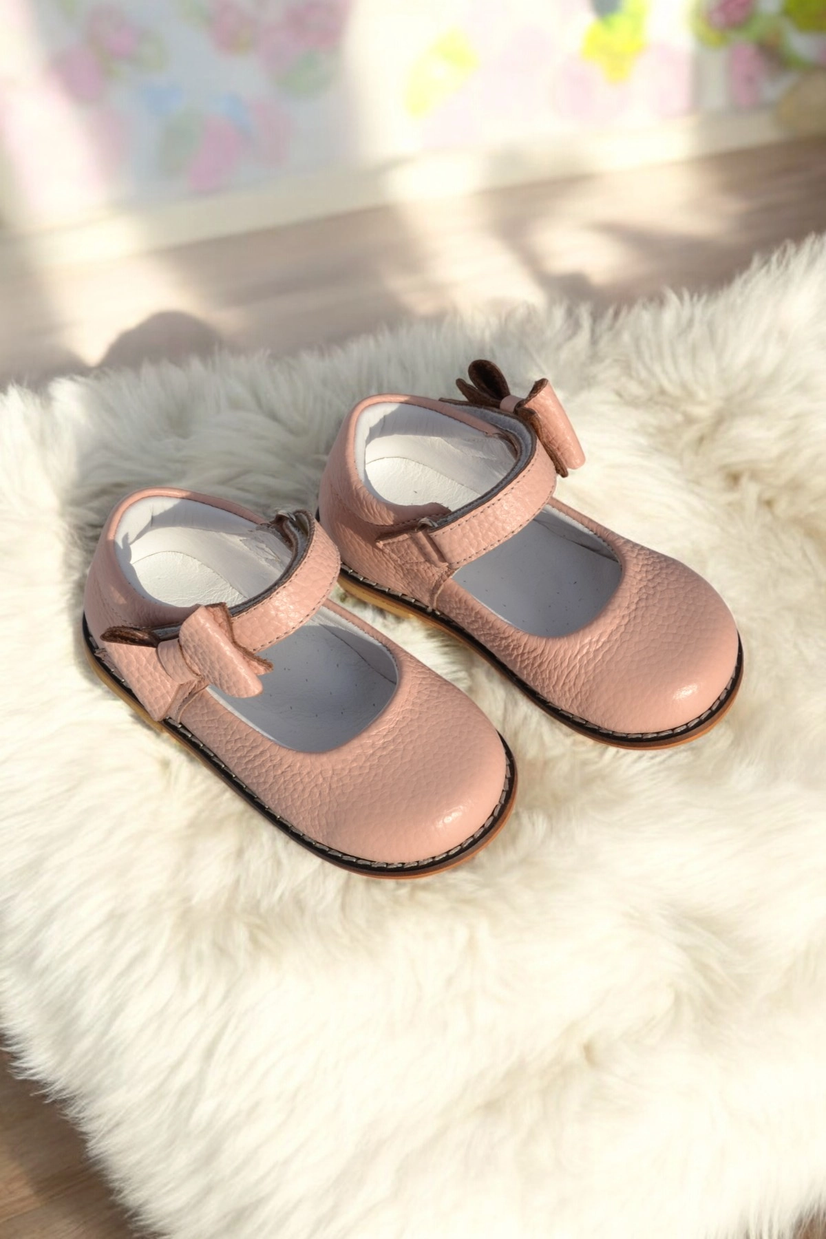 Hakiki Deri Cırtlı Ortopedik İlkadım Ayakkabı Pudra CV-469