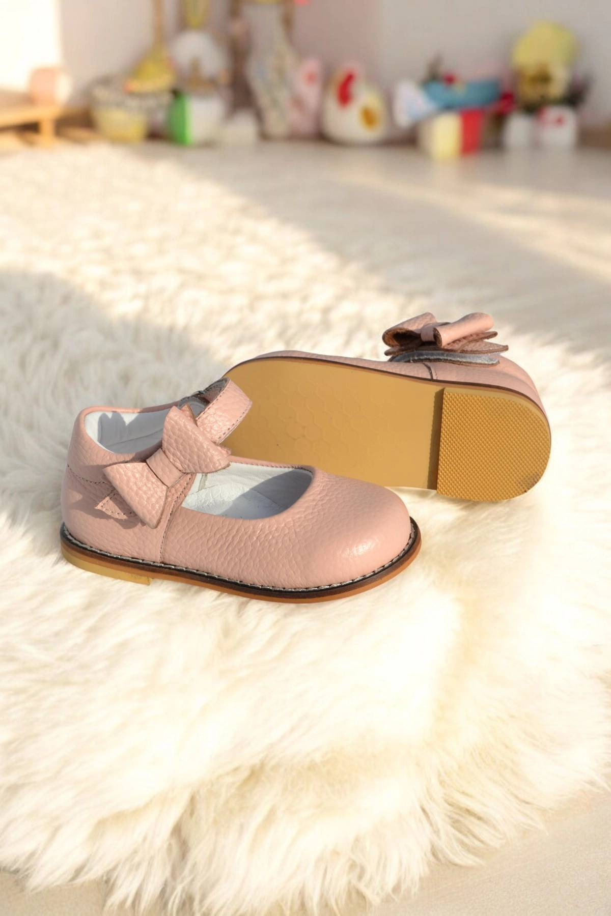 Hakiki Deri Cırtlı Ortopedik İlkadım Ayakkabı Pudra CV-469