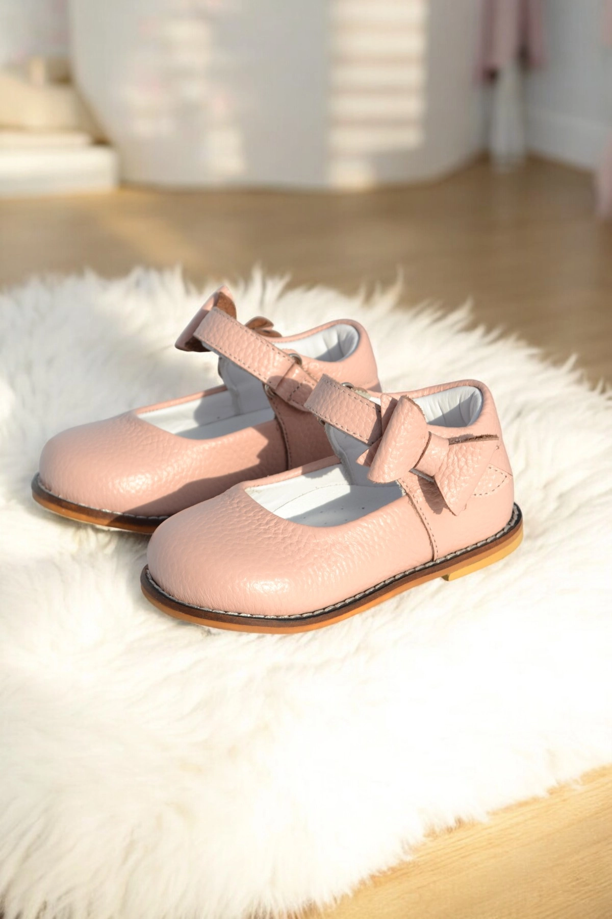 Hakiki Deri Cırtlı Ortopedik İlkadım Ayakkabı Pudra CV-469