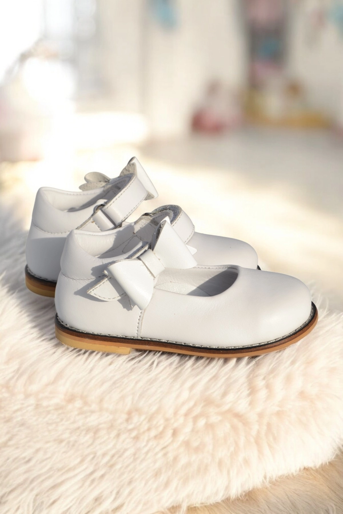 Hakiki Deri Cırtlı Ortopedik İlkadım Ayakkabı Beyaz CV-471