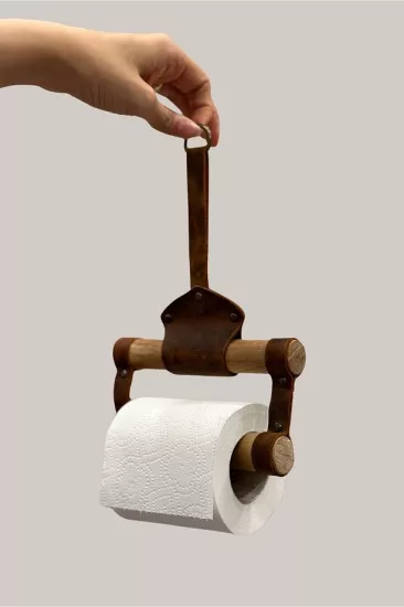 Tuvalet Kağıtlığı - Gerçek Deri ve Doğal Ahşap