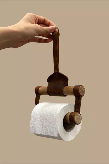 Tuvalet Kağıtlığı - Gerçek Deri ve Doğal Ahşap